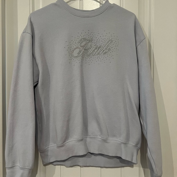 VS PINK Ivy Fleece Classic Bling Crew Sweatshirt – Light Blue, Size Medium - Picture 4 of 10